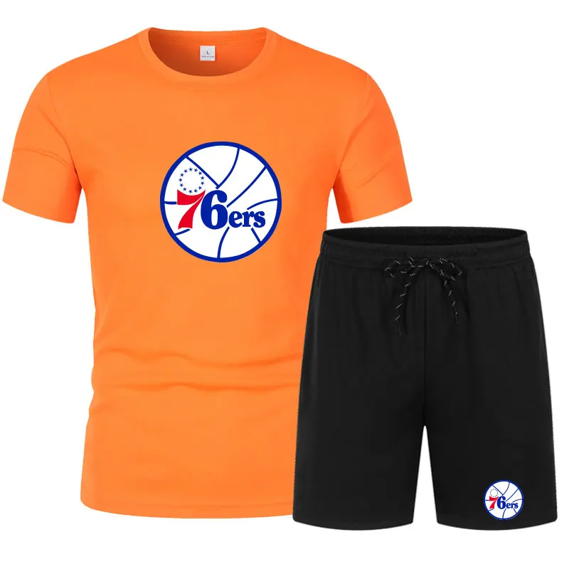 

Spring Summer Philadelphia 76ers Fashion Branded Men's Clothing Graphic Cotton Printing Oversized T-shirt+Shorts Sets tracksuit
