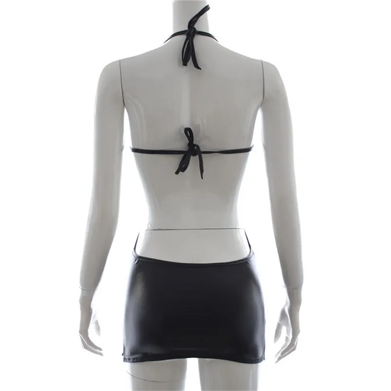 Женский пикантный комплект для стриптиза из лакированной кожи бюстгальтер с