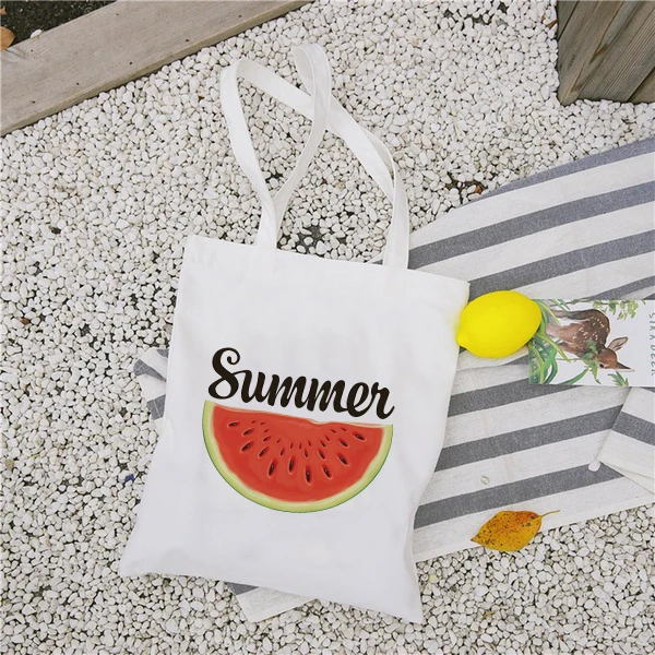 Новая женская Повседневная тканевая сумка Hello Summer с принтом арбуза, сумка для покупок, дамская сумка, многоразовая Большая вместительная сумка