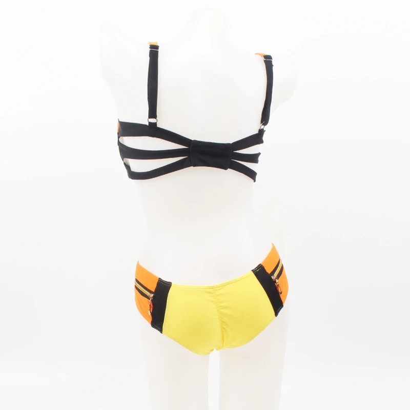 

Female Favorite Patchwork Zippered Bikini Women's Underwire Push Up Cup Sexy Scrunch Butt Bikini Set