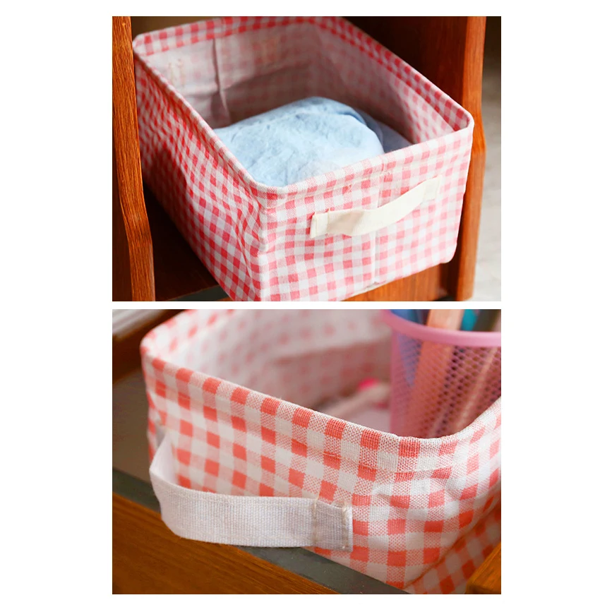 Милый розовый клетчатый Ящик для игрушек Saim коробка хранения из хлопка и льна