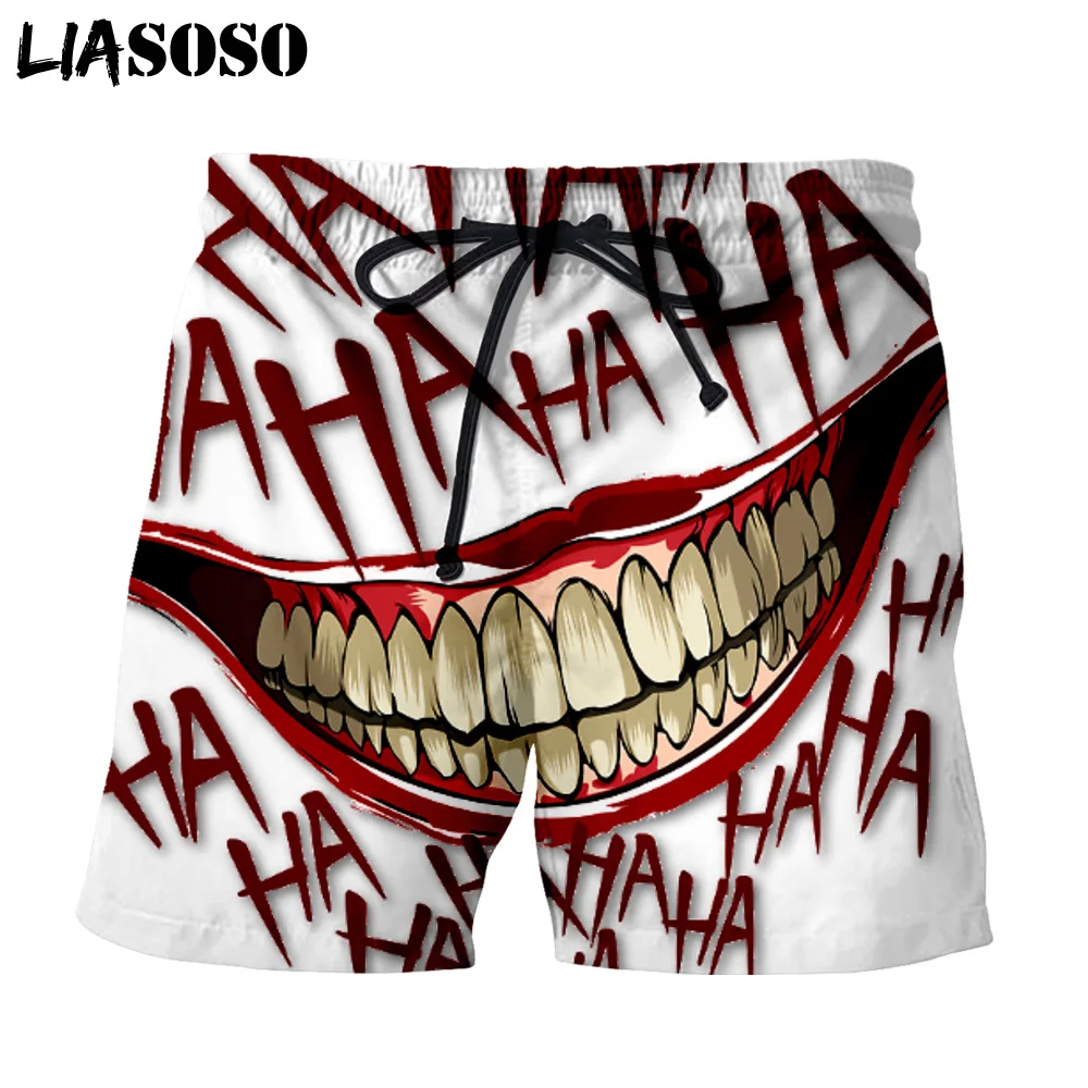 LIASOSO Creative Face Joker Haha Men's Shorts Beach Casual Shorts Street Boardshorts Trousers boxer Baggy Shorts 3D Print Trunks