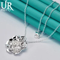 urpretty 925 sterling silver rose flower necklace 1618202224262830 inch snake chain for woman engagement wedding jewelry