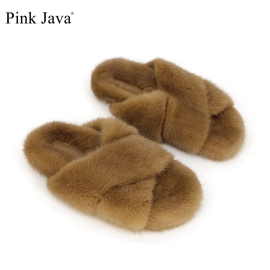 Новое поступление Розовые Тапочки из натурального меха норки Женская обувь