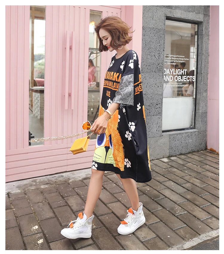 Женское платье с принтом в виде кота Vefadisa летнее платье-футболка блестками 2020