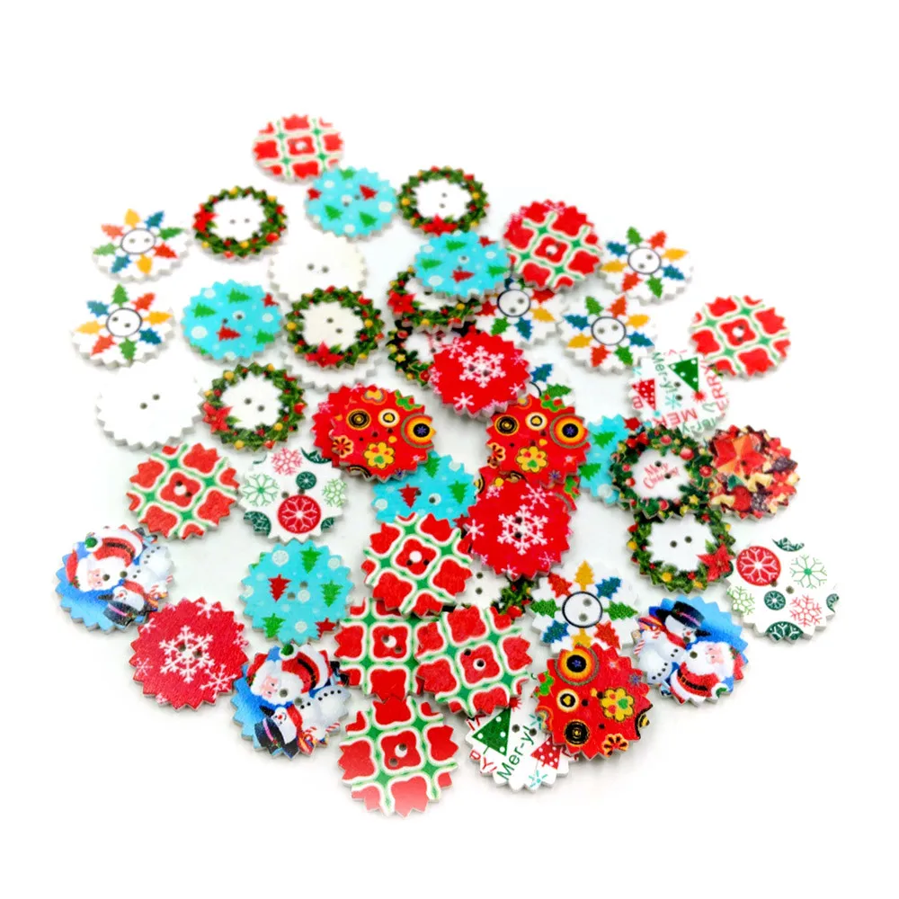 1 Набор 50 шт Смешанные рождественские 2 отверстия деревянные пуговицы для шитья