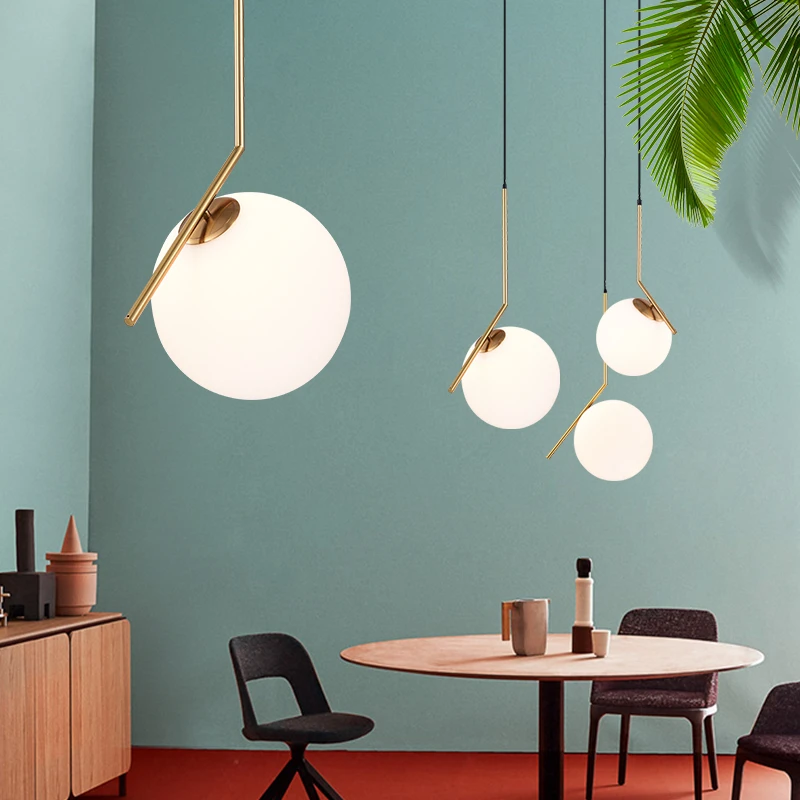 Modern LED Danish Nordic Round glass Ball Pendant Lights E27 lamp Hang light Fixture for Living Room Bedroom Dining | Лампы и
