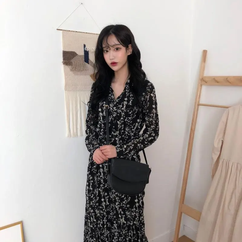 

Korean Floral Loose Chiffon Versatile Slim 2021 High Waist Chic All Match Stylish Casual Hot New Women's Dresses