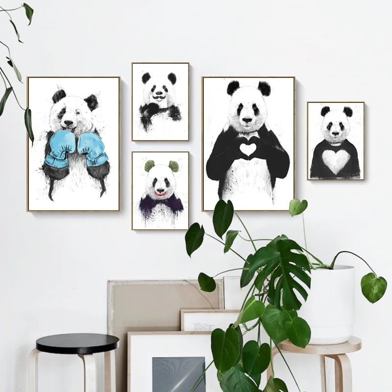 Боксерская панда украшение с милыми животными Картина на холсте в скандинавском