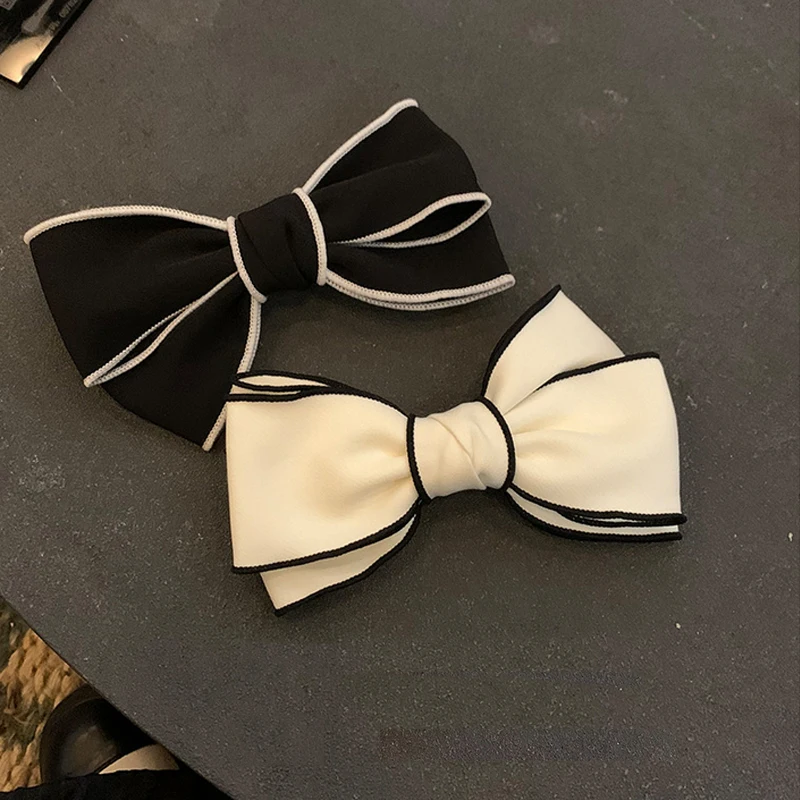 

SHUANGR Autumn Winter Black White Imitation Cashmere Bow Hairpin Small Fragrance Temperament Top Clip Hairpin Hair Accessories