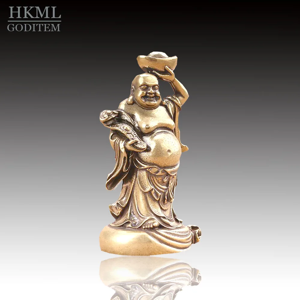 

Copper Maitreya Buddha Miniatures Figurines Pocket Brass Small Statue Ornaments Home Decor Craft for Living Room Desk Decoration
