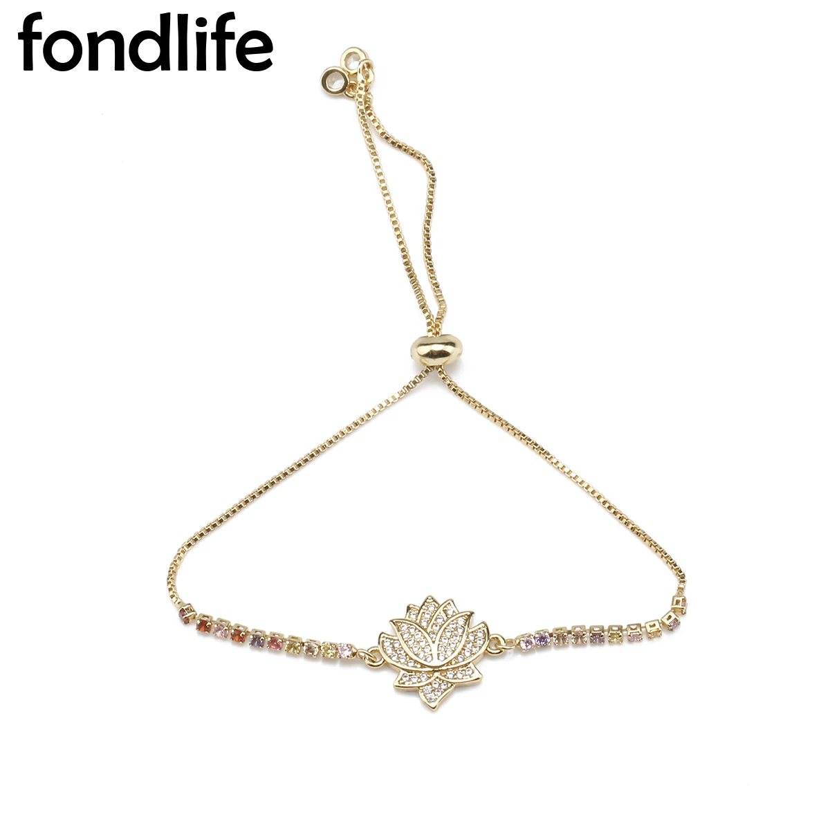 

AAA Cubic Zirconia Stones Buddhist Holy Ltus Flower Lucky Charm Bracelet Women Slide Chain Gold-plated Beads Red Rope Jewelry