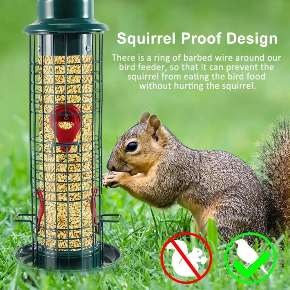 

Squirrel Buster Metal Squirrel-proof Bird Feeder with 4 Feeding Ports 2.4-pound Seed Capacity 23 Inch Green for Outside