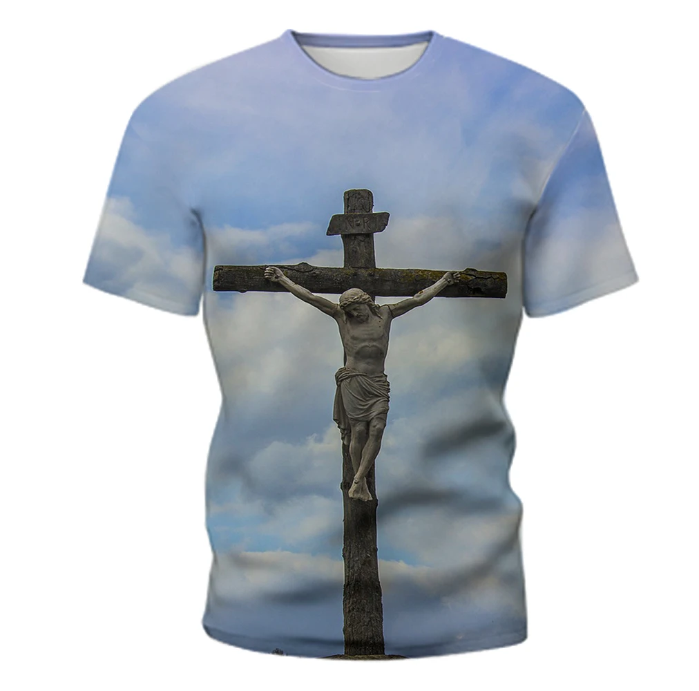 

summer new men's T-shirt 3D creative cross graphic print T-shirt youth casual hip-hop round neck short sleeve street clothing
