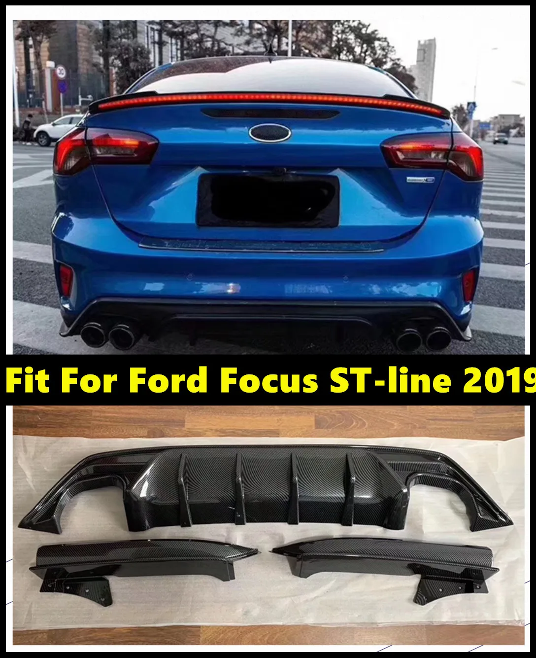 ABS яркий черный диффузор губа на задний бампер спойлер для Ford Focus ST line Хэтчбек 4