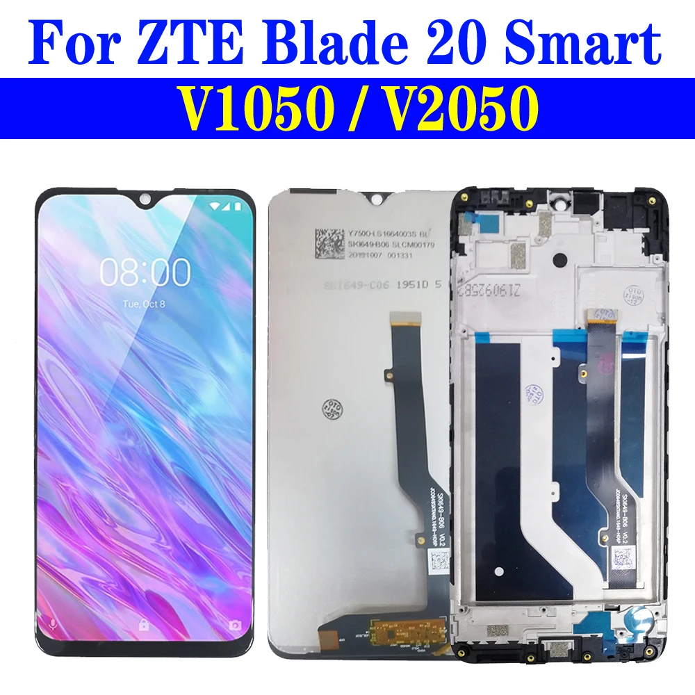 Дисплей 6,49 дюйма для ZTE Blade 20 Smart V1050 V2050, ЖК-дисплей с рамкой, сенсорный дигитайзер, датчик в сборе, запасные части для телефона