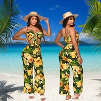 2021 summer new floral fashion sexy suspenders two piece trousers
