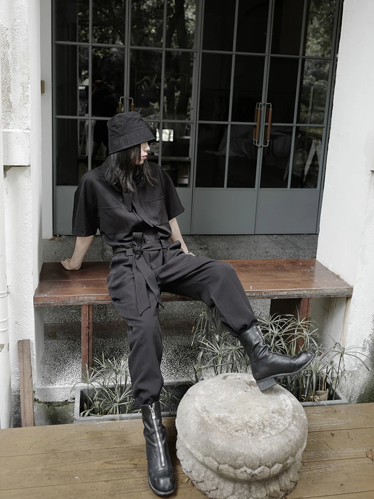 Женский Готический комбинезон в стиле Ямамото с коротким рукавом и открытой