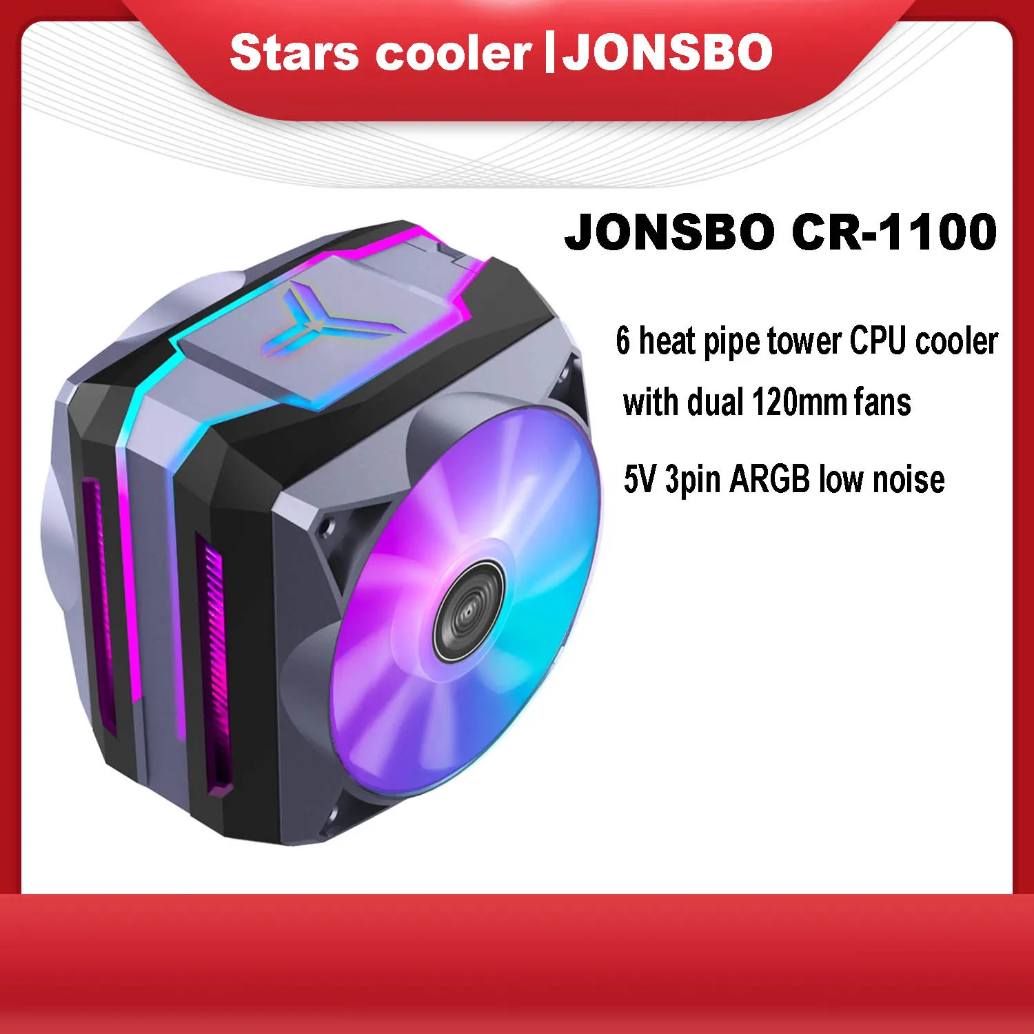 JONSBO CR-1100 5V 3pin ARGB/6 heat pipe tower CPU cooler/with dual 12cm fans/CPU cooling for Intel 775 115X AMD AM4 enlarge
