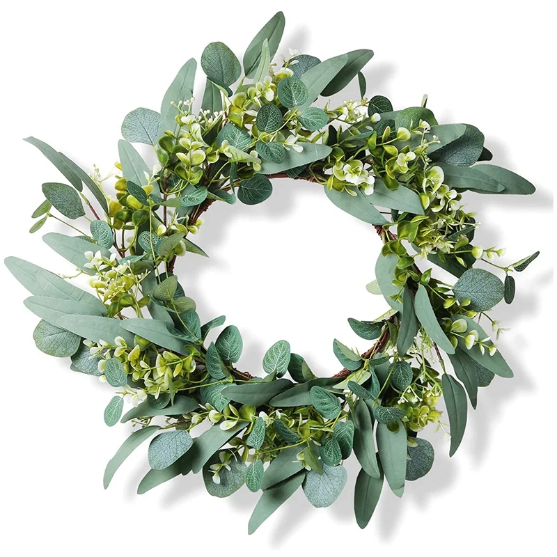 

Eucalyptus Wreath,17Inch Green Spring Summer Wreaths for Front Door Outside,Outdoor Artificial Greenery Farmhouse Indoor