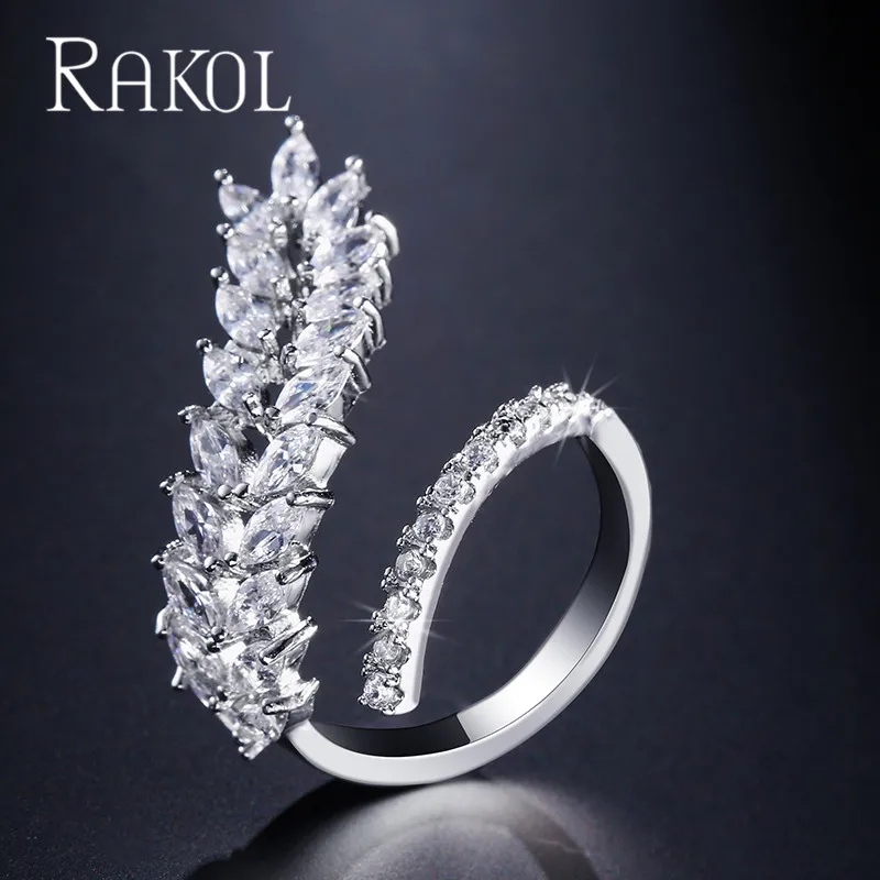 Женские двухслойные Регулируемые кольца RAKOL регулируемые с перьями из фианита AAA