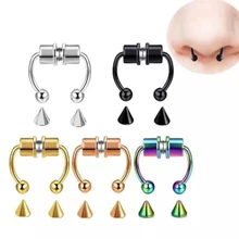 Women Fake Piercing Nose Ring Hoop Septum Non Piercing Nose Clip Rock HipHoop Stainless Steel Magnet Fashion Punk Body Jewelry