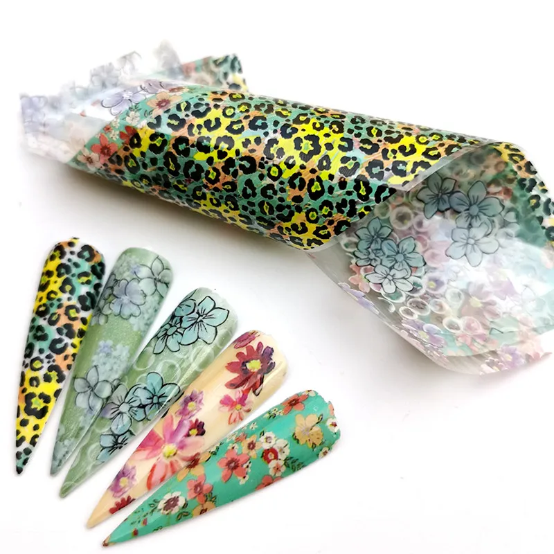 

5pcs Leopard Print Nail Foil Stickers Nail Art Transfer Foils Set Holographic Design Adhesive Wraps Decoration Manicure