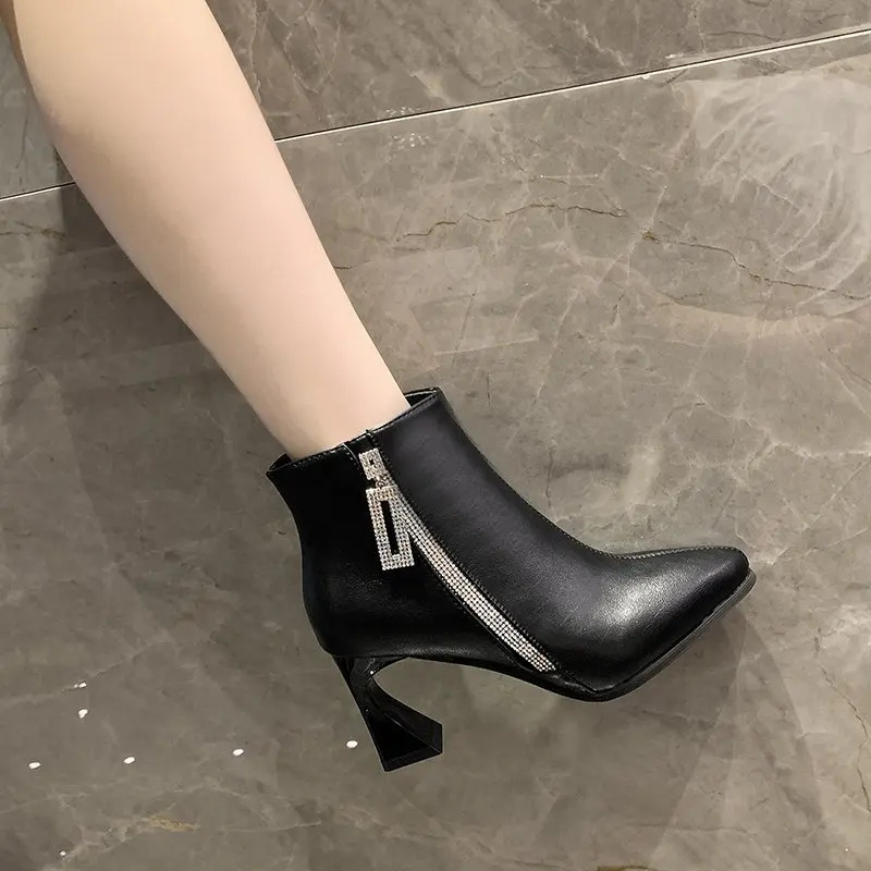 

Новые модные женские зимние ботинки, ботинки челси с боковой молнией и острым носком, сезон весна-осень 2021, женские ботинки 35-39