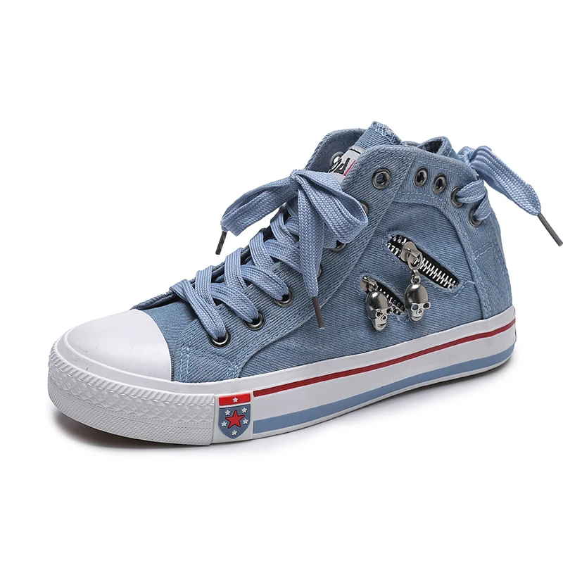 

Women Canvas High Top Denim Leisure Footwear Womens All-match Flat Zipper Ladies Breathable Vulcanize Shoes Zapatillas Mujer New