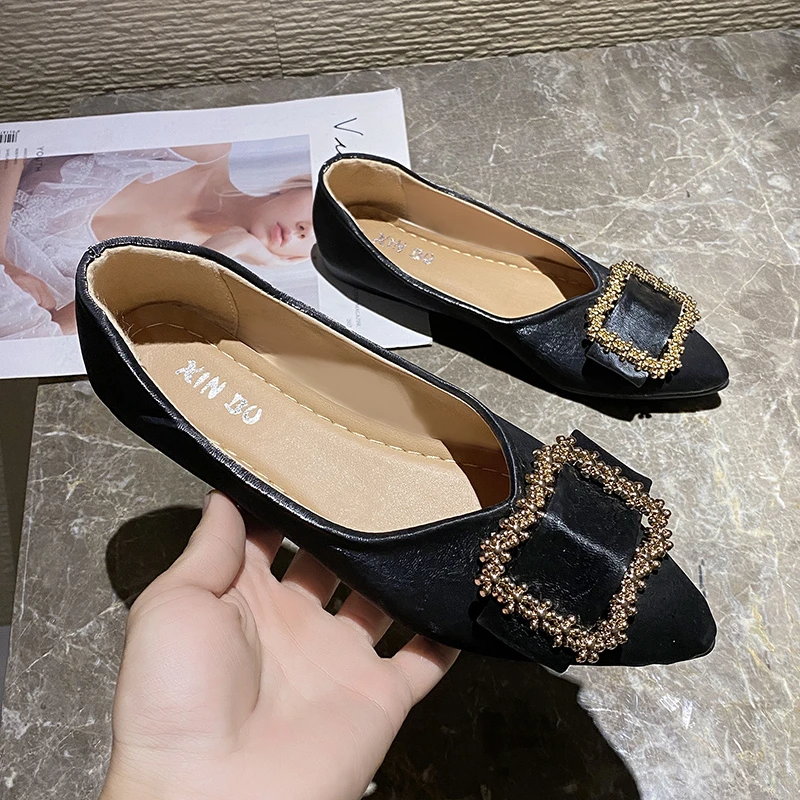 

2021 New Women's Shoes Fashion Comfortable Trend Casual Daily Solid Color PU Pointed Toe Classic Decorative Flat Shoes