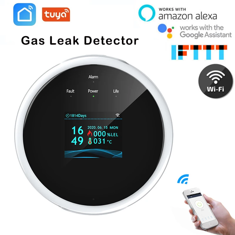 

LCD display Tuya WiFi GAS LPG Leak Sensor alarm Fire Security detector APP Control home Safety smart Temperature monitoring