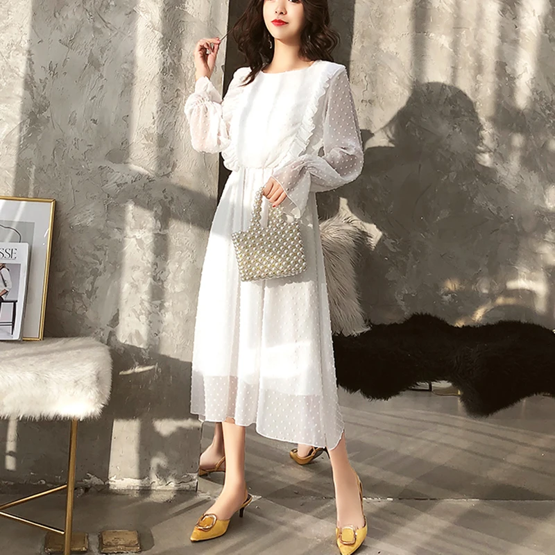 Женское Шифоновое Платье Bella philosophy длинное платье в горошек брюки клеш с