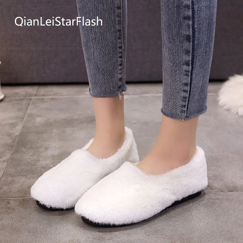 

Winter Women Flats Plush Loafers Faux Fur Slip on Flat Shoes Women Indoor Waterproof Household Slipper Warm Ladies Shoes