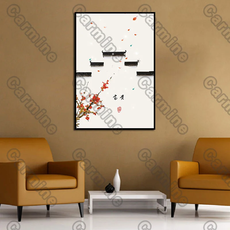 

Poster Chinese Style White Wall Landscape Canvas Painting and Prints Wall Art Pictures Decoration for Living Room 3Pcs Frameless