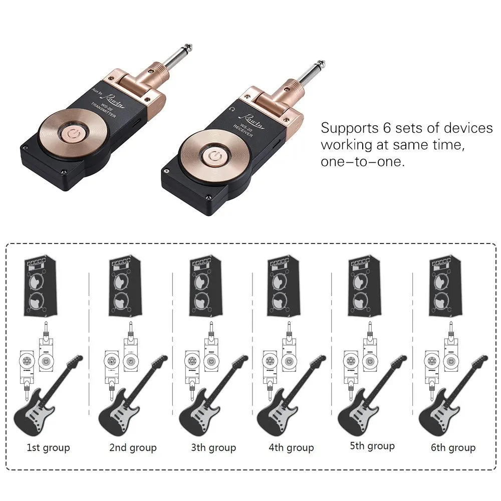 

Wireless Guitar System Transmitte Receive Rowin WS-20 Digital Transmitter For Electric Guitar Bass Violin Connect Amp 100ft Tran