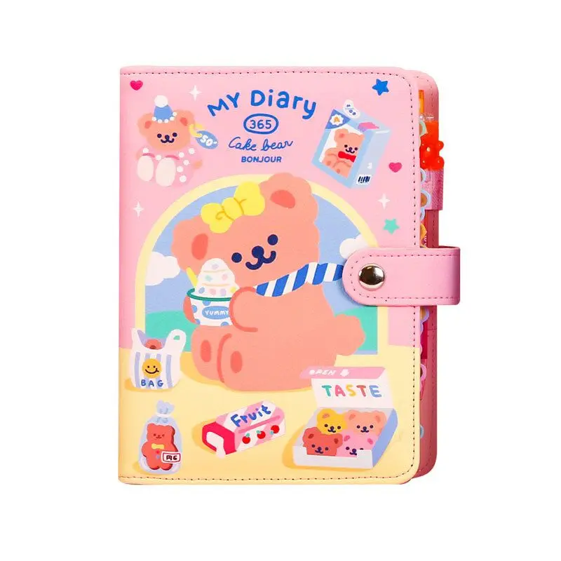 

Ph.D New Arrival Milk Bear A6 PU Leather 2021 Diary Journal Binder Notebook Weekly Monthly Planner Book School Stationery