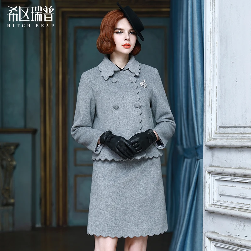 

High End 95% Australian Tweed Professional Suit Dress Ol Retro Two Piece Set