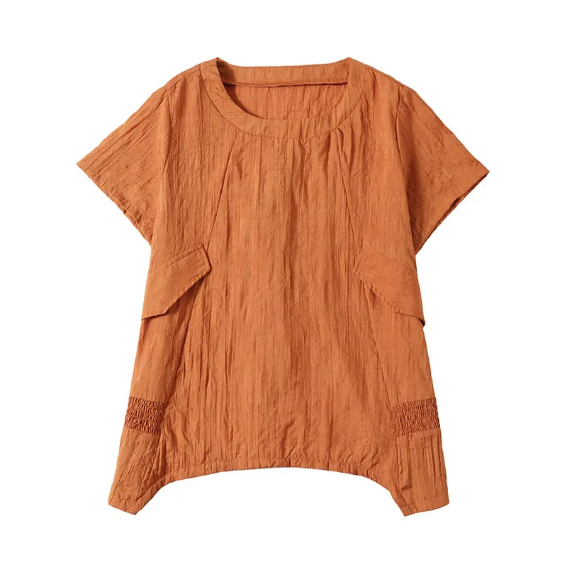 

XITAO Irregular T Shirt Fashion New Women Pullover Solid Color Chiffon Pleated Hem 2021 Summer Elegant Loose Tee Top WMD0154