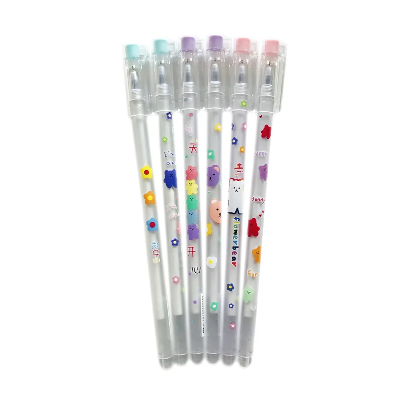 Цветная гелевая ручка с изображением медведя и цветка 2 шт. принадлежности для