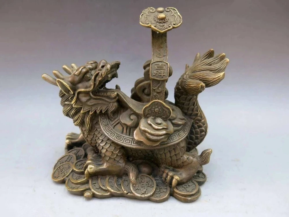 

Китайская латунная медная Fengshui ruyi Дракон богатства Turtle