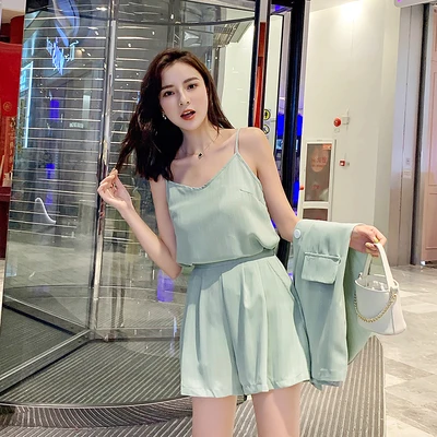 Женские костюмы из 3 предметов блейзер без рукавов + жилет шорты с эластичным