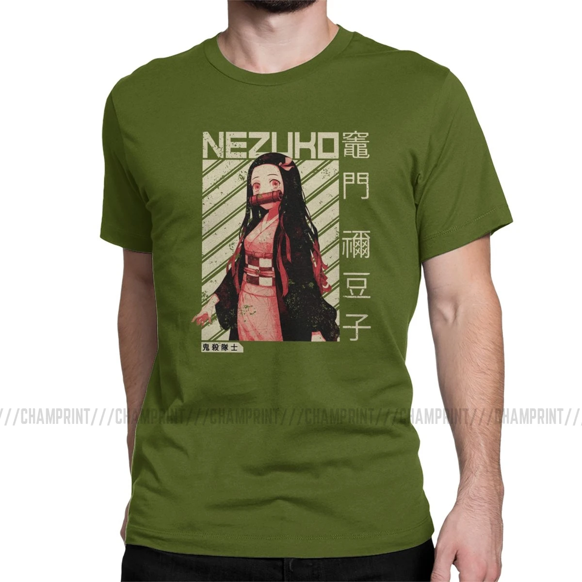 Demon Slayer Nezuko Kimetsu No Yaiba аниме футболка для мужчин креативная хлопковая футболка футболки с коротким рукавом топы с принтом - Цвет: Армейский зеленый
