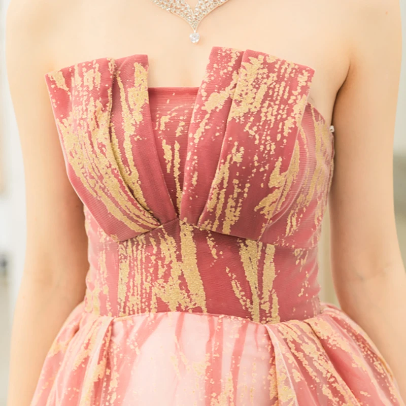 

Gradient Color Evening Dresses Illusion Strapless Ball Gown Sequined Sleeveless Lace Tulle Floor-Length Women Formal Skirt TS502