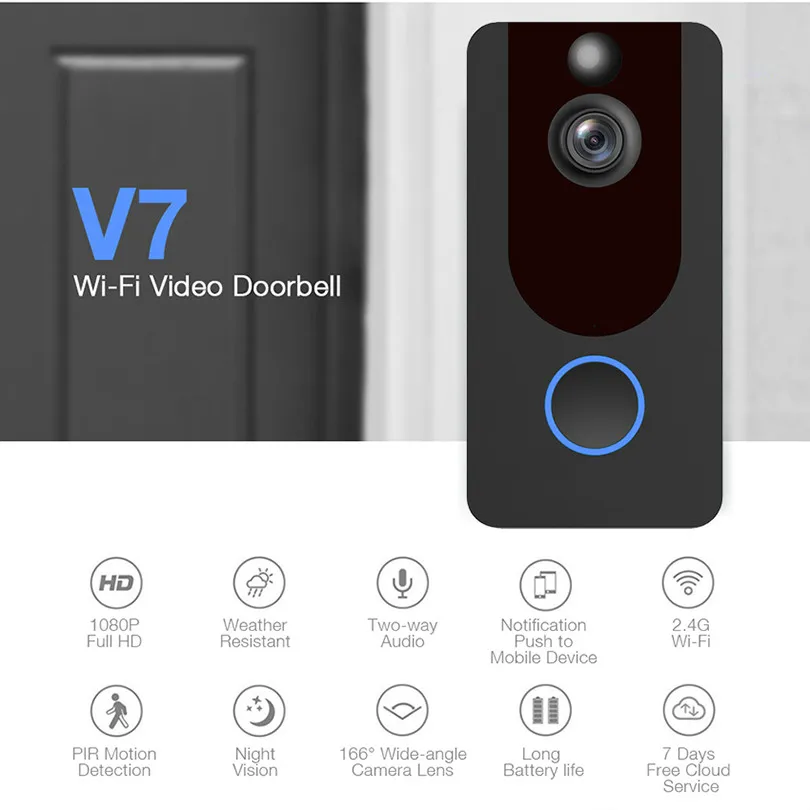 Умный дверной звонок V7 IP-камера 1080P для телефона квартир инфракрасная