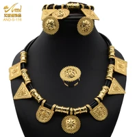 jewelery set gold plated necklace filled polynesian jewelry set for women 24k collars african arabic ring chandelier earrings