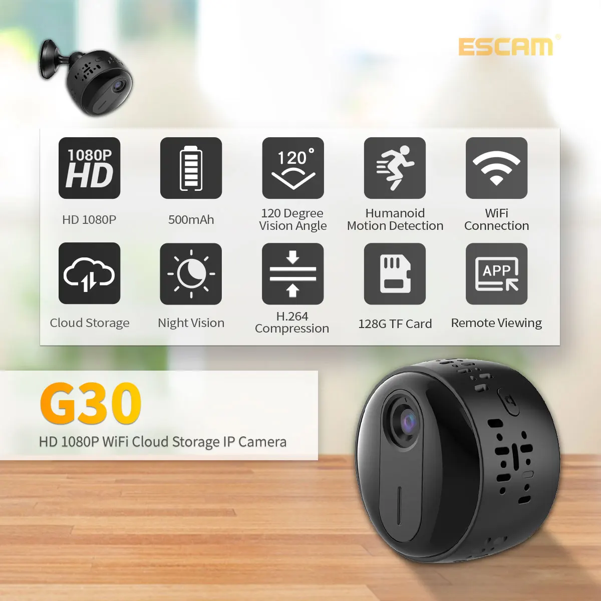 

Escam G30 Mini Wifi IP Camera HD 1080P Wireless Indoor Camera Nightvision Two Way Audio Motion Detection Baby Monitor V380 Pro