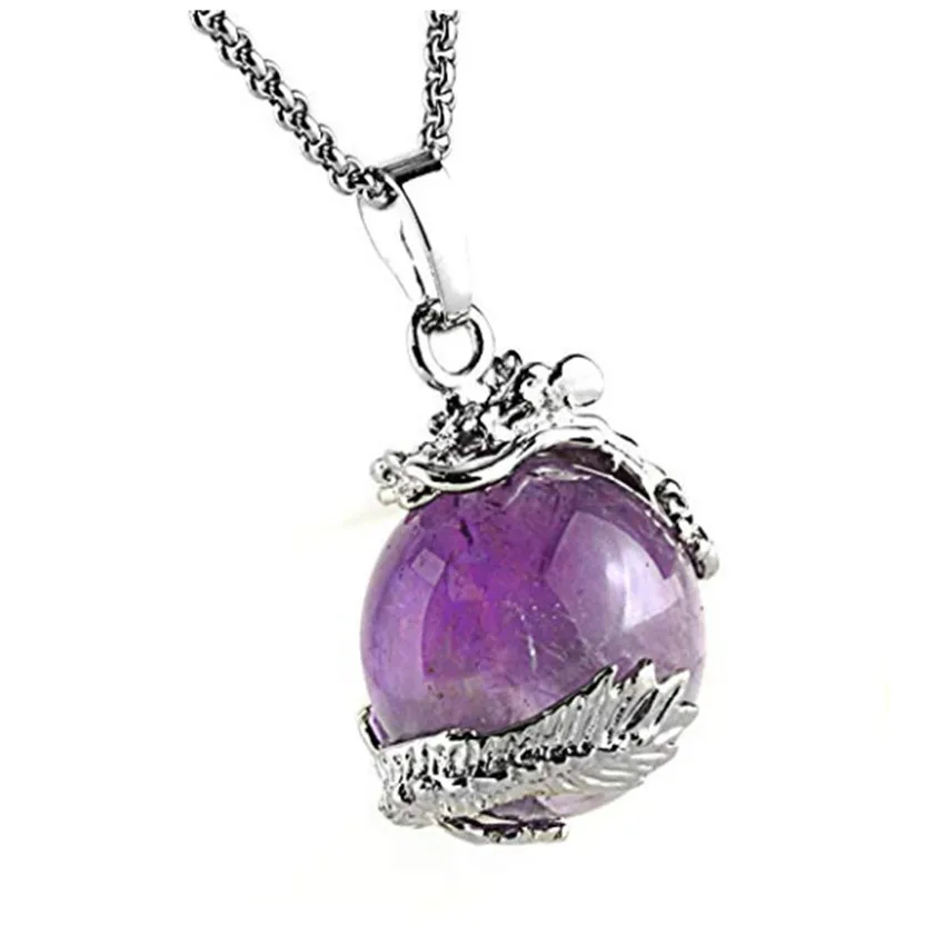 Посеребренный китайский Дракон обертывание аметистов с кулоном и бусинами в