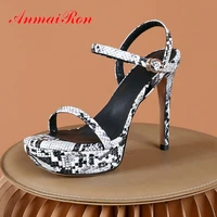 anmairon buckle strap animal prints high heels sandals women basic women shoes pu sexy serpentine fashion thin heels shoes 34 42