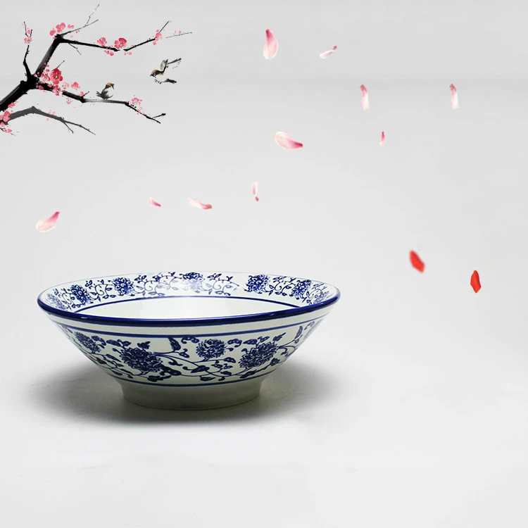 Сине белая фарфоровая керамическая чаша антикварная с трубой ведром 8 дюймов