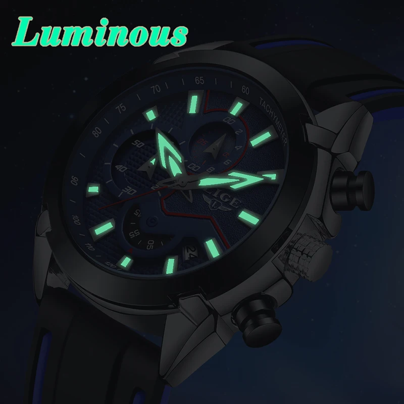 Часы наручные LIGE мужские с силиконовым ремешком брендовые Роскошные